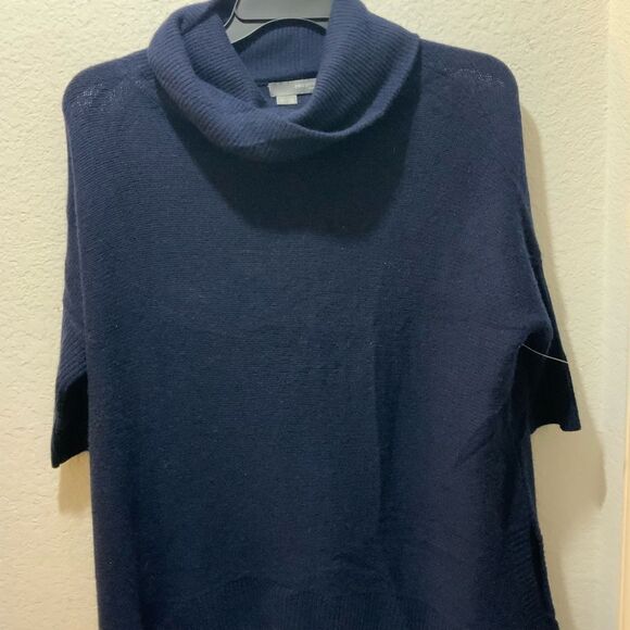 360 Cashmere Turtleneck Navy blue Poncho Sweater Size M - Picture 2 of 7